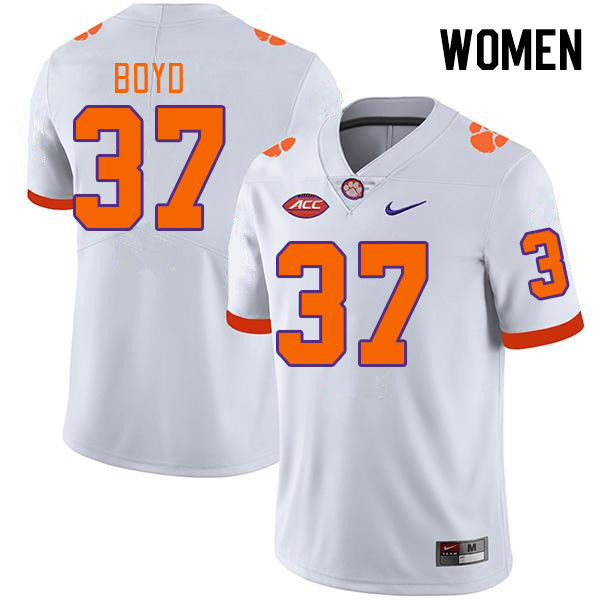 Women #37 Liam Boyd Clemson Tigers College Football Jerseys Stitched-White